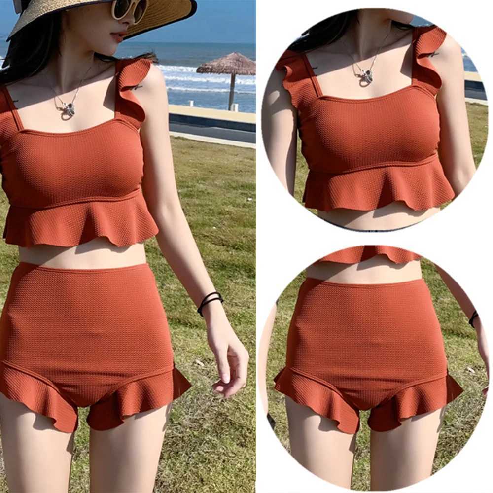 Swimsuit Women Bikini Monokini Two Pieces Set Korean Style Kaii Dress Push Up Swim Skirt Solid Swimsuit Beachwear 2023 SummerXJ250120