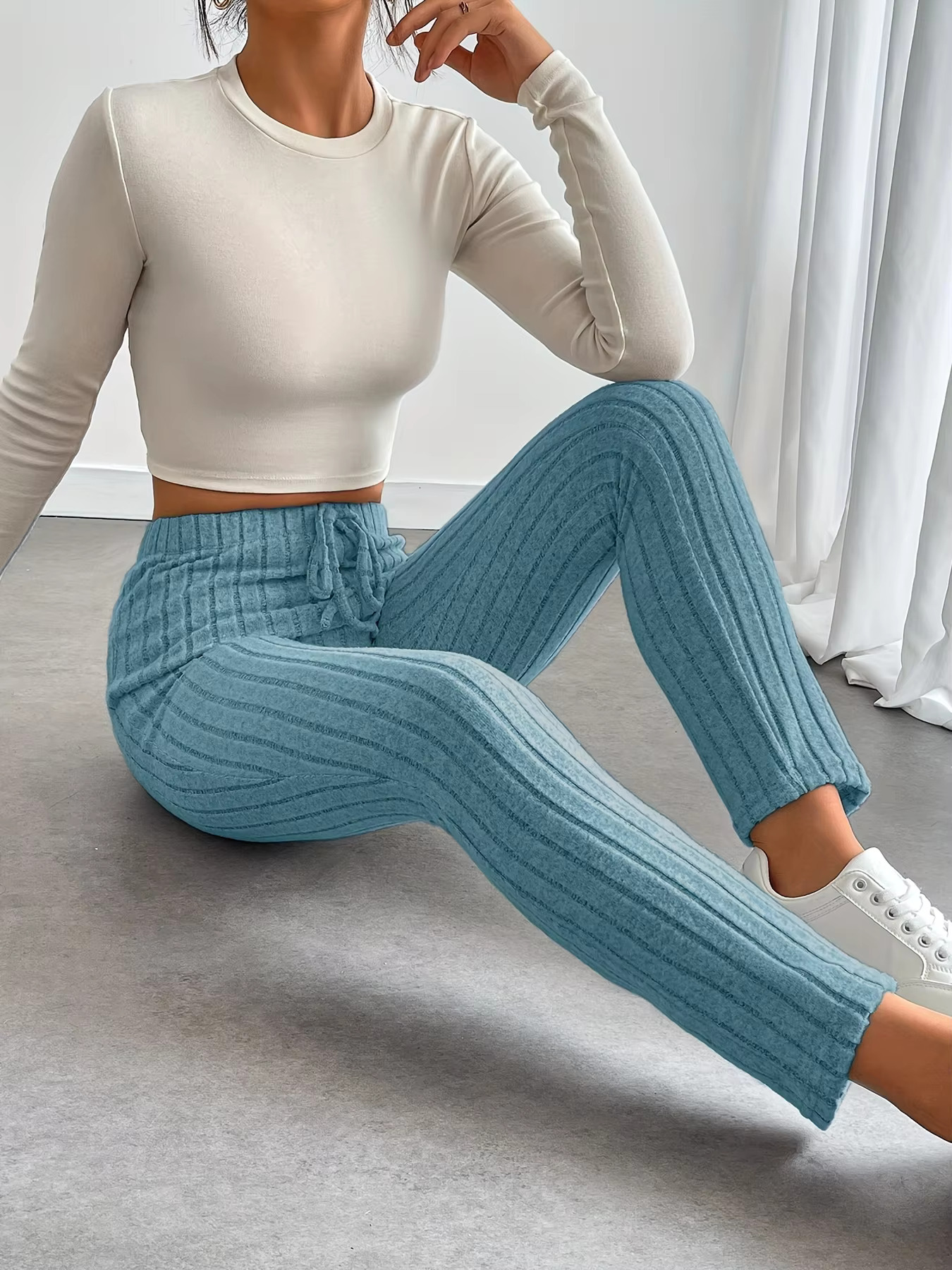Women's Tailored Pants With Drawstring Design, Soft And Comfortable Knitted Fabric, Versatile