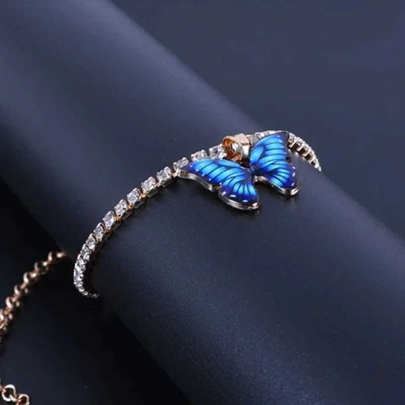 Bohemian Metal Butterfly Anklet Bracelet Colorful Bling Tennis Anklet For Women Girls Summer Beach Foot Chain AccoriesXJ250121
