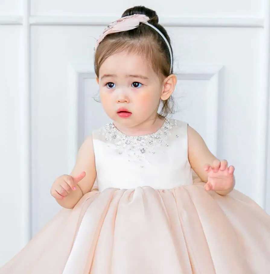 Newborn Baptism Dress Baby Girl First Birthday Party Wear Beads Tulle Toddler Girl Christening Gown Wedding Princess Dresses X250203