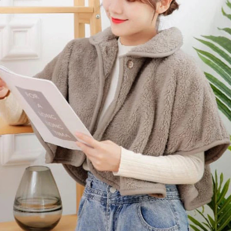 Women Thicken Shawl Autumn Winter Warm Loungewear Elegant Plush Fluffy Thickened Warm Overcoat Cape Shawl Scarf Gray Tops 250121