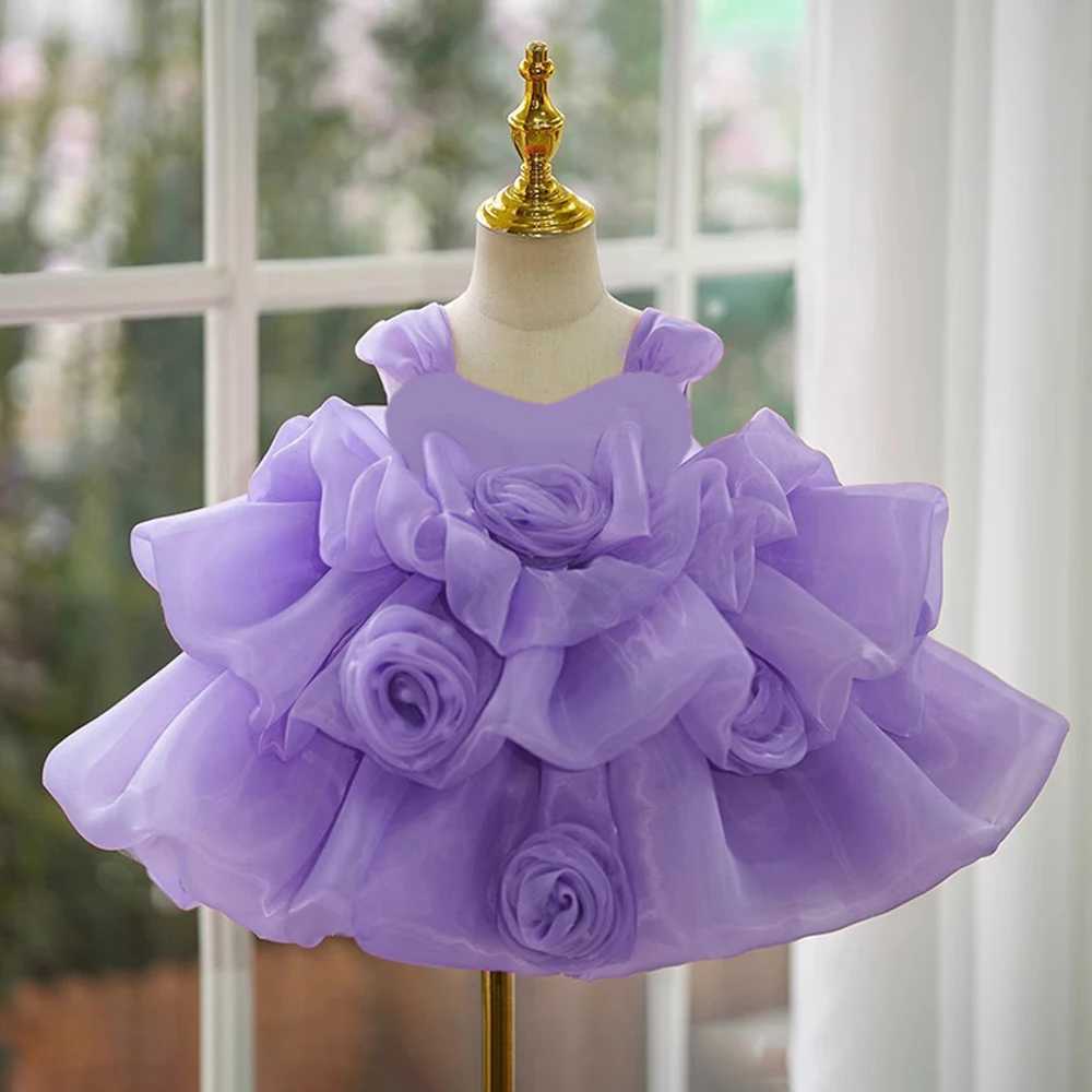 Pink Flower Baby 1st Birthday Girl Party Dress Fluffy Layered Lace Wedding Baptism Prom Princess Dresses Bridemaid Kids Clothing X250203