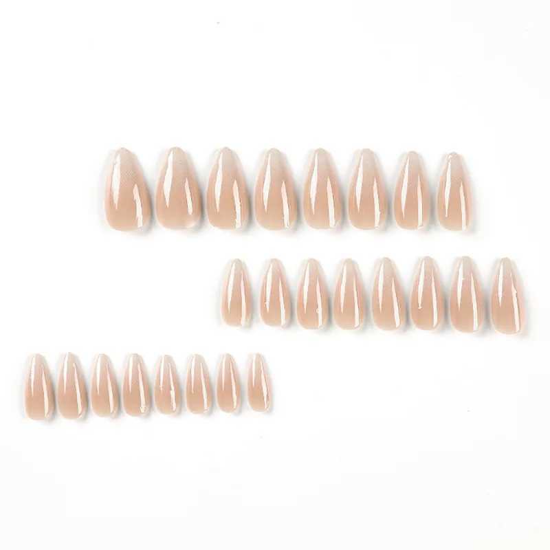 Simple Glossy White Nude Gradient Wearable Nail Tips Almond Shape Fake Nail Art Finished Full Cover False Nail Press on Nail BarW250120
