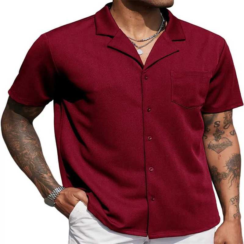 Mens casual fashion wrinkle-free untucked Cuban shirt business casual button-down shirt short sleeve shirtXJ250121