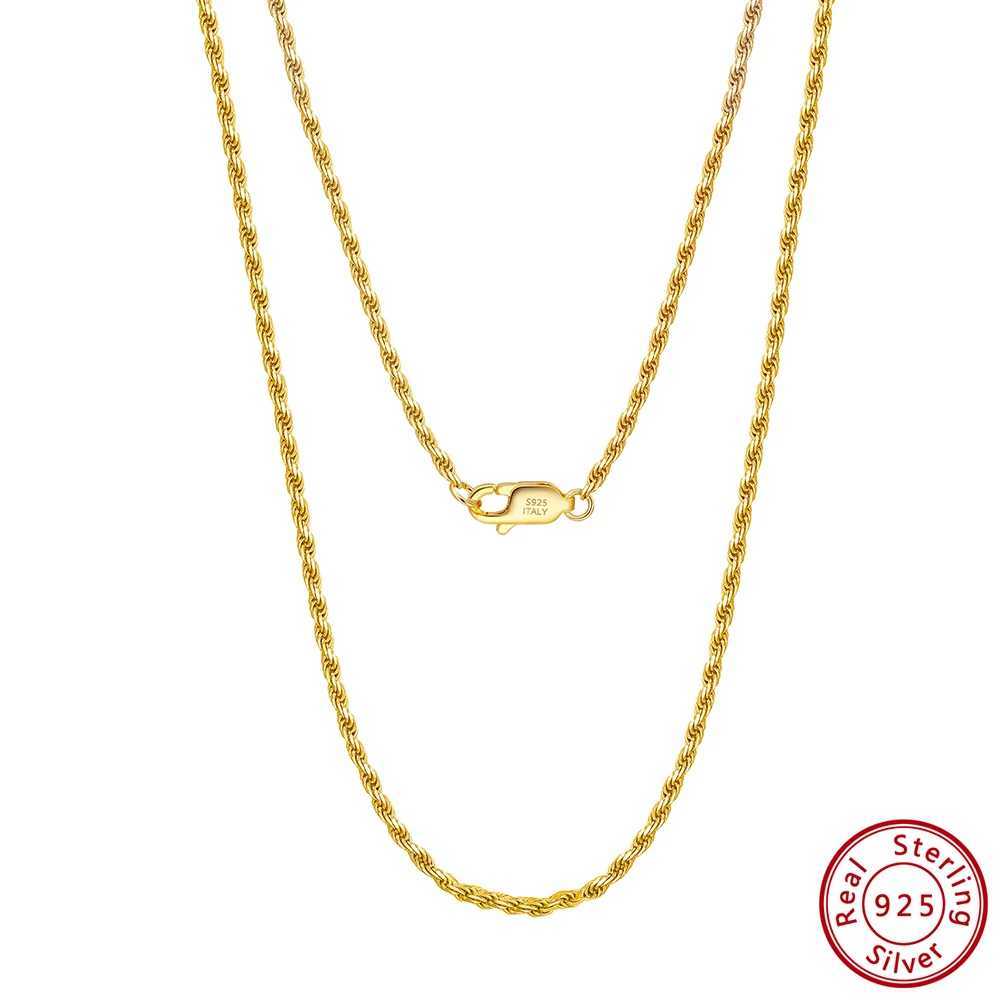 KISS MAN 925 Sterling Silver Diamond-Cut Rope Chain Necklace with 18K Gold for Women1.2mm Width Necklace Jewelry SC29XJ250114