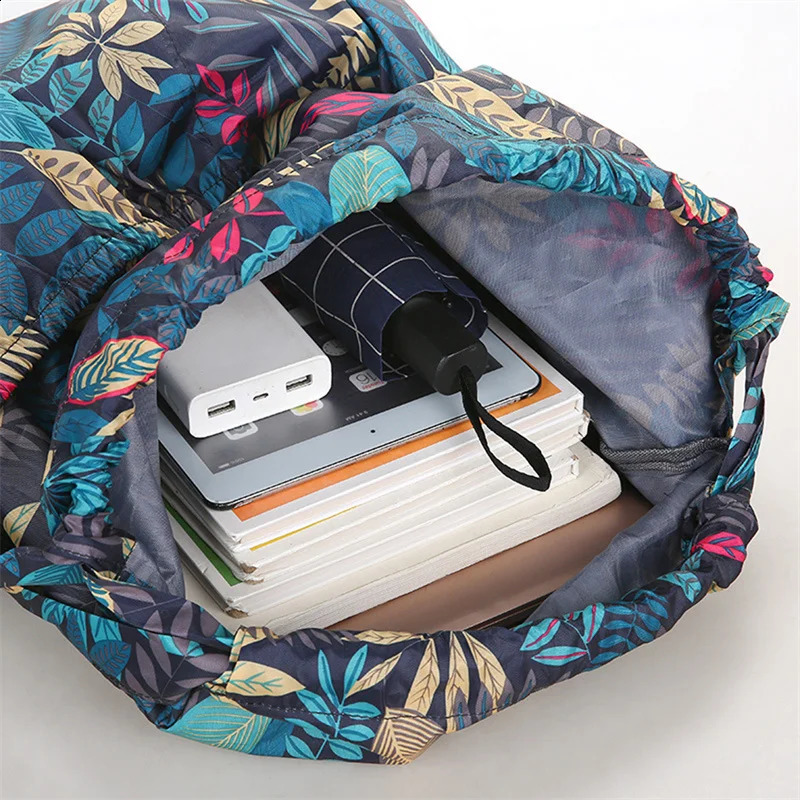Women Backpack Sports Cloth Bunch Pocket Drawstring Rucksack Womens Folding Portable Shopping Bag Outdoor Travel Packs 250121