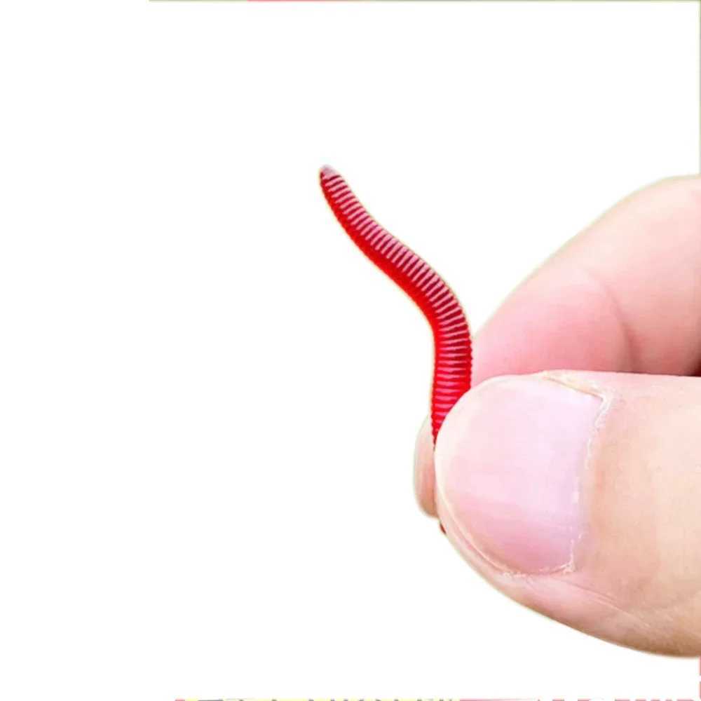 50/100pcs Lifelike Red Earthworm bait Worms Artificial Fishing Lure 40mm Soft Baits Silicone Shrimp Flavor Additive baits TackleXJ250122