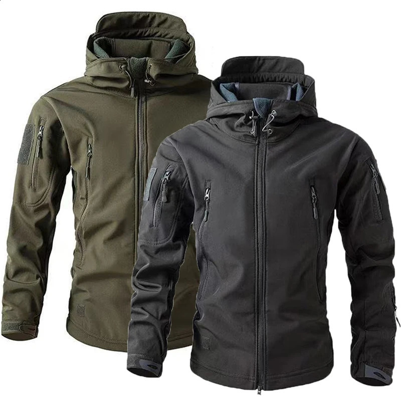 Mens Winter Autumn Warm Softshell Fleece Hood Cargo Jackets Camping Hiking Climbing Hunting Fishing Outdoor Windproof M5XL 250122