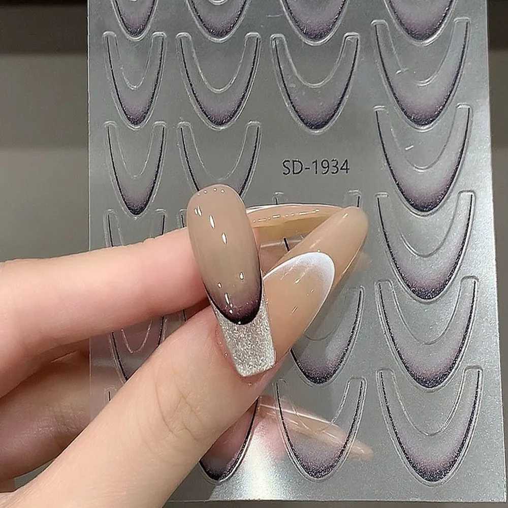 1pcs French Gradient Nail Sticker 3D 14colors Crescent Design Nail Decal Stencil Manicure Guides For Girl Nail Slider DecorationXJ250120
