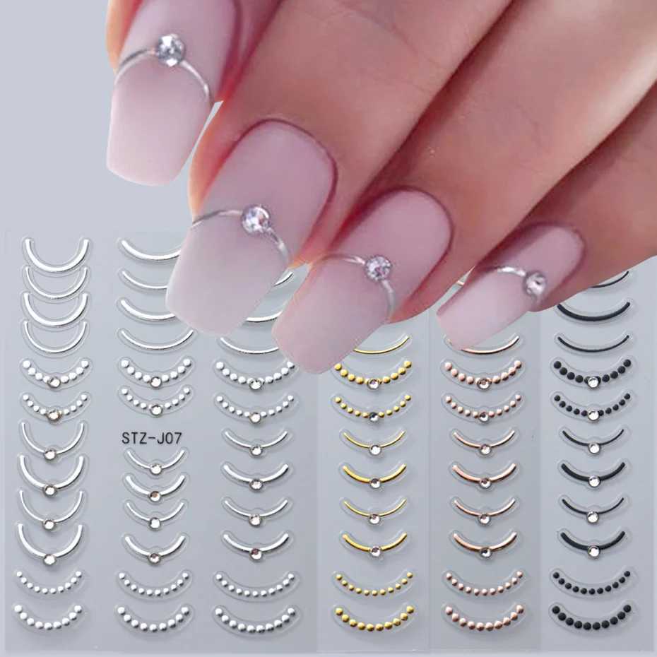 2/4pcs Luxury Rhinestone French Nail Art Stickers Sparkling Metallic Stripes Line Adhesive Decals Y2K Chrome Slider Nail DecorXJ250120