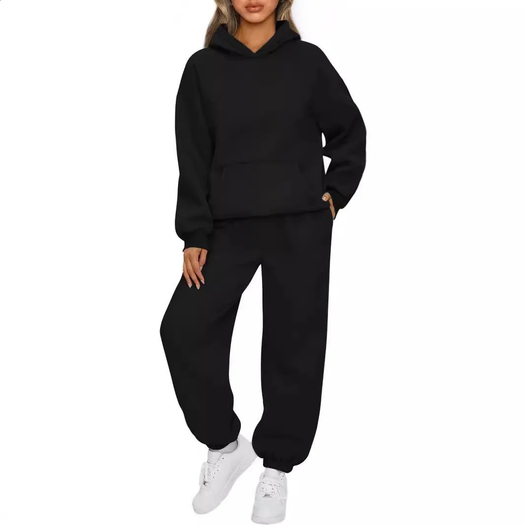 Ladies Sweat Suit Solid Color Hooded Sweatshirt And Pant Tracksuit Women Jogging Sport Set Lounge Wear Autumn Winter Clothes 250122