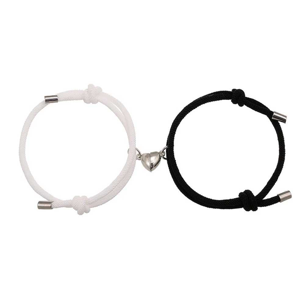 Simple Cotton Rope Couple Bracelet Trend Magnet Black and White Heart Bracelet Set Womens Gift Jewelry W250121