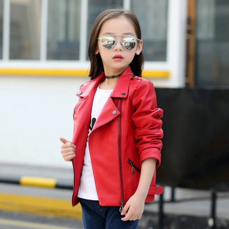 3 4 5 6 8 10 12 Years Spring Autumn Boys Leather Jacket Girls Zipper Fashion PU Childrens Coat Birthday Gifts Kids Clothes 250114