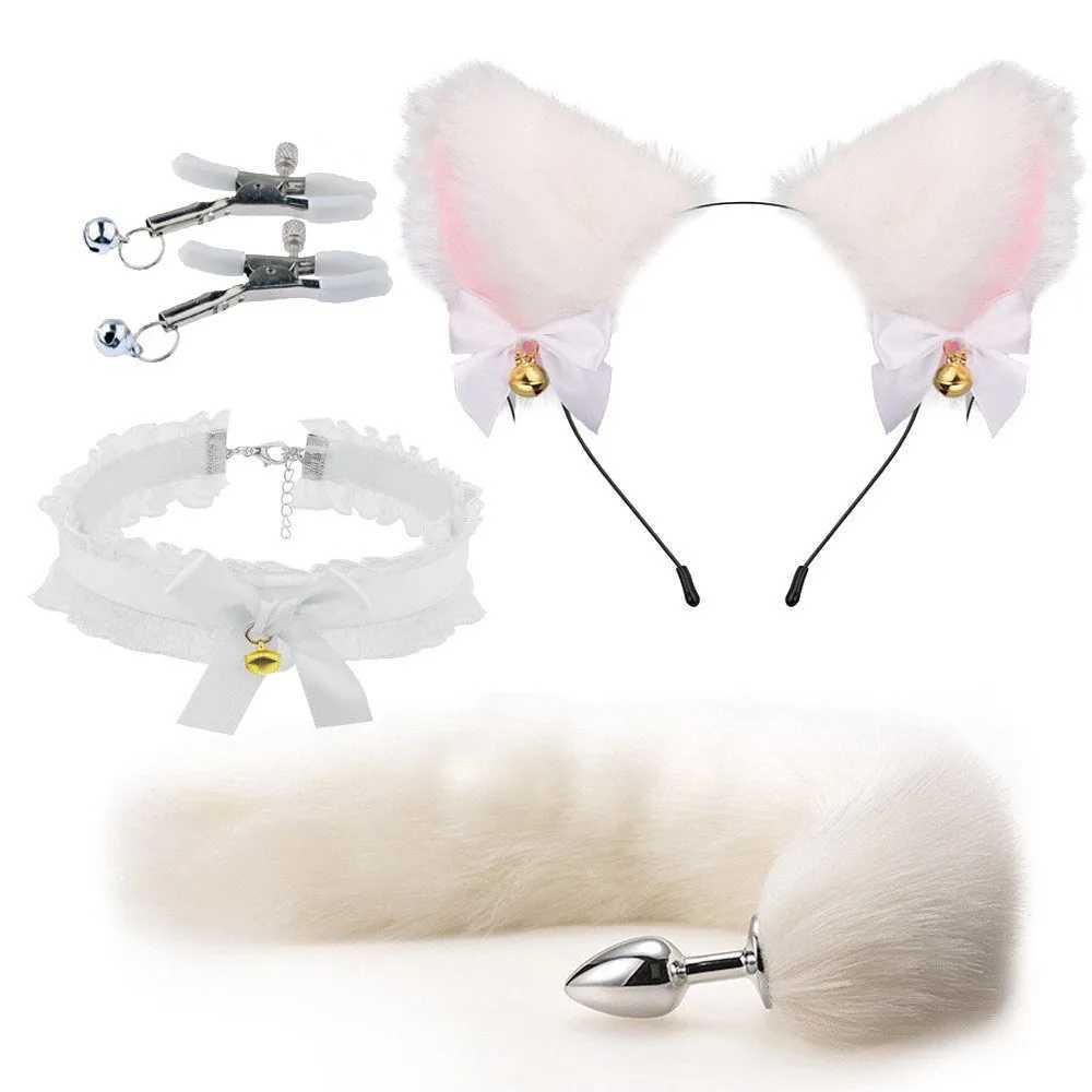 Fox Anal Plug Foxtail Bow Metal Butt Anal Plug Cute Bow-Knot Sexy Soft Cat Ears Headbands Erotic Cosplay Couples AccessoriesXJ250121