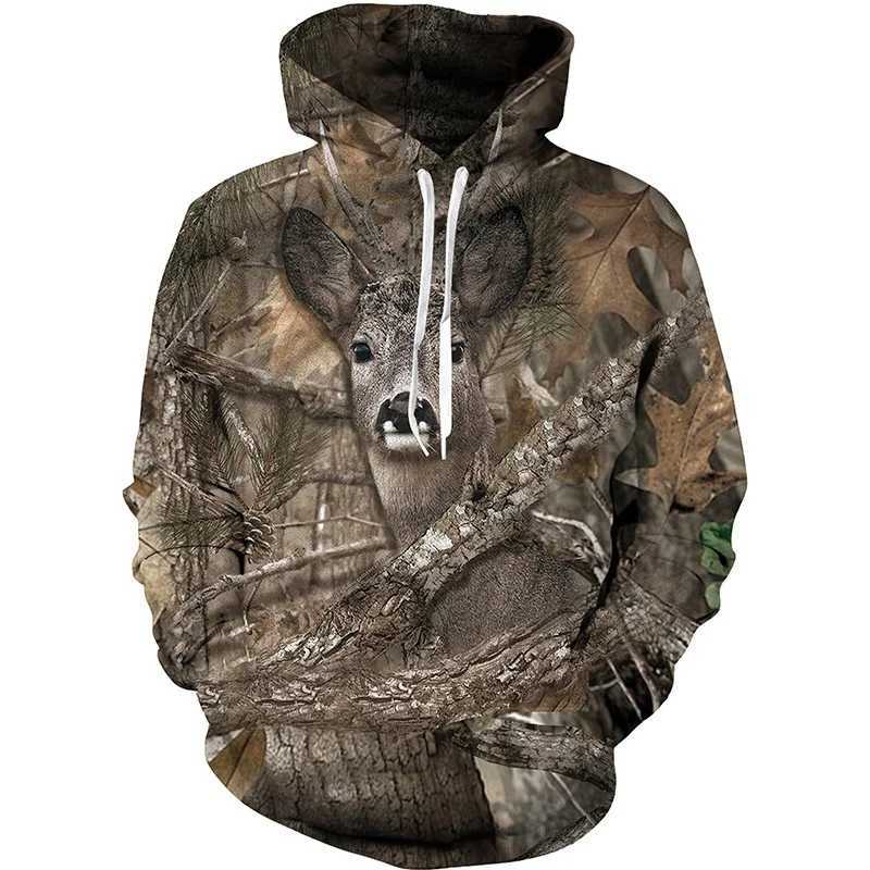 3D Animals Print Maple Leaves Pine Camouflage Hoodie For Men Hunting Cool Long Sleeve Pullovers Spring Autumn Sports SweatshirtXJ2500118