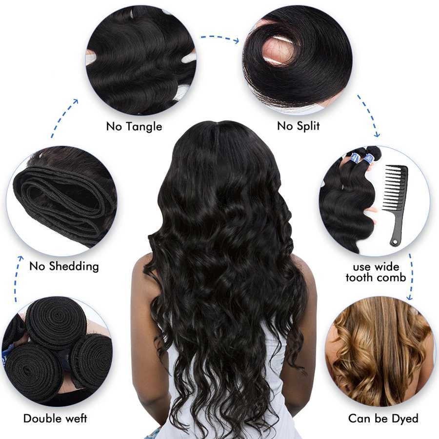 Human Hair Bundles With Clo Brazilian Body Wave Bundles With Clo Human Hair Weave Extensions 3/4 Bundles RemyXJ250120