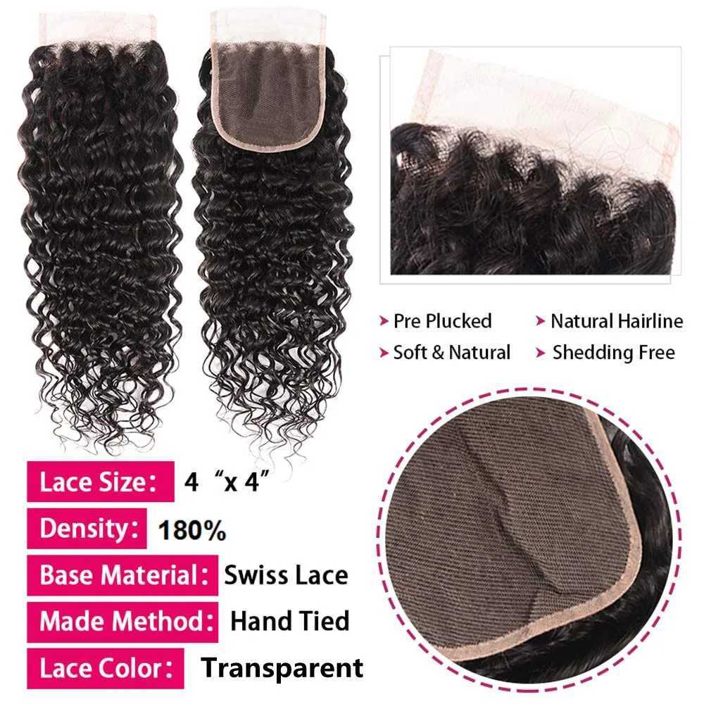 BAFU Brazilian Water Wave Human Hair Bundles With Clo 3 Bundles With 4X4 Lace Clo Natural Color For Black WomenXJ250120
