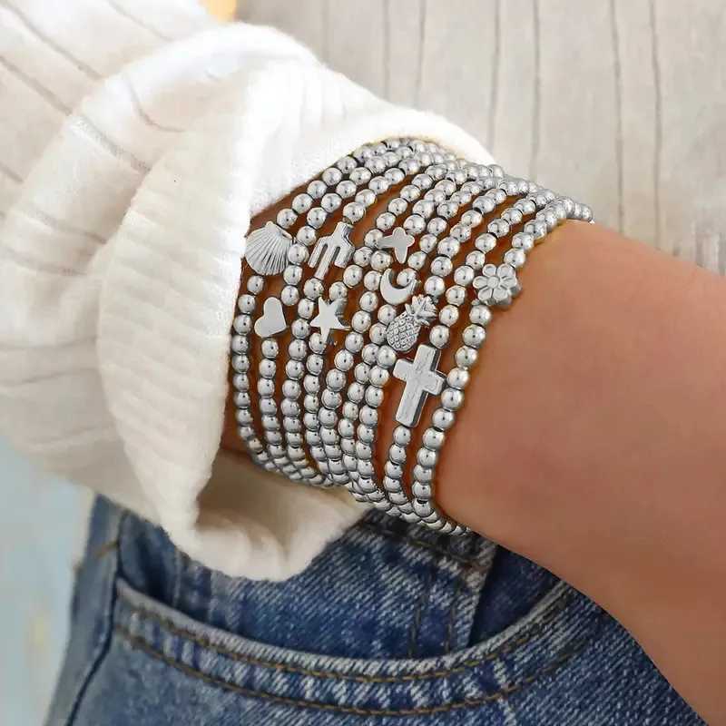 Punk Vintage Gold Color Heart Star Pineapple Flower Cross Beads Bracelets for Woman Luxury Designer Jewelry Bracelets Women Femme W250121