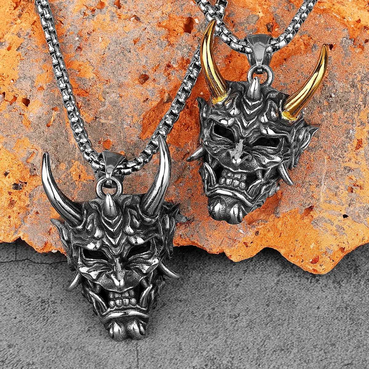 Japanese Hannya Mask Horn Stainless Steel Men Necklaces Pendants Chain Punk for Boyfriend Male Jewelry Creativity Gift WholesaleXJ250121