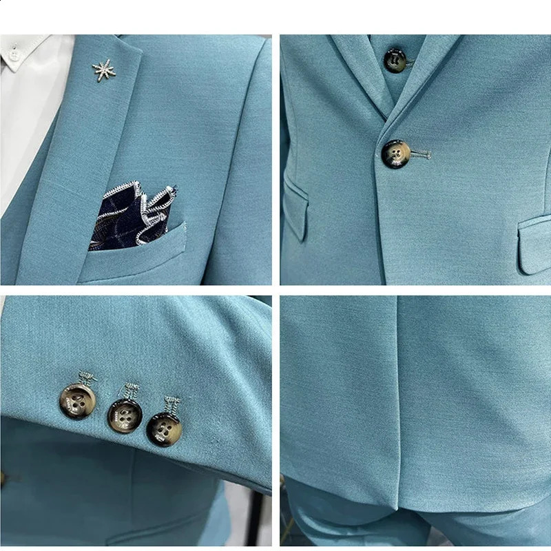 Jacket Pants Solid Color Formal Casual Business Office Double Buttons Suit Twopcs Set Groom Wedding Dress Party 250121