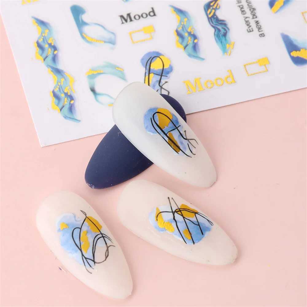 Royalblue Blooming Smoke Nails Stickers Marble Design Coloring Bloom Manicure Decals Golden Wave Drawing Foil Nail ArtXJ250120