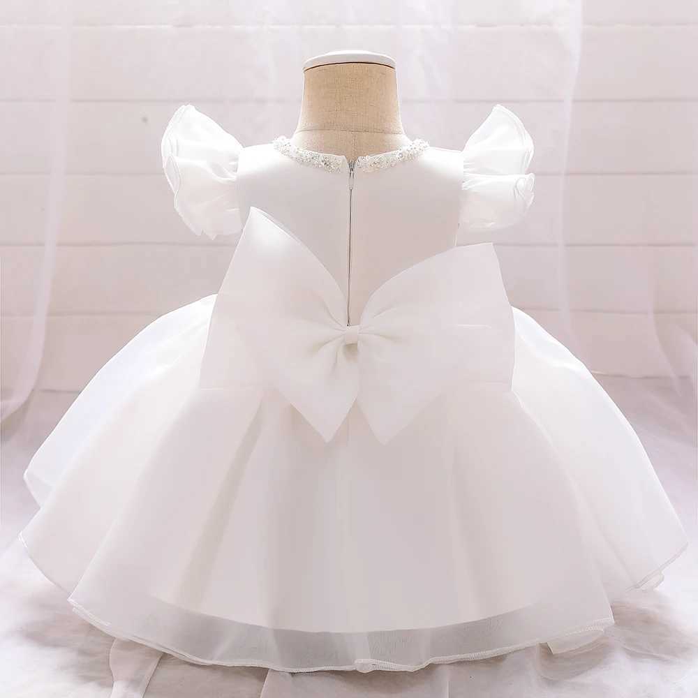 Summer Pink Cool kids Clothes Beading First Birthday Dress Baby Girl Ceremony Ball Gown Bow Princess Party 3 6 Months Dresses X250203