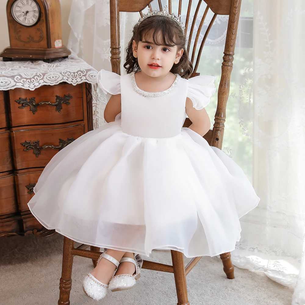 Baby Girl Pink White Dress Baptism Gown First 2 1 Year Birthday Dress Bow Princess Dress Party Dresses Girls Clothes Dresses X250203