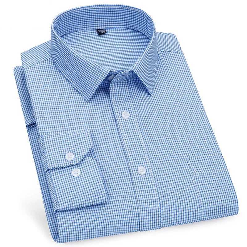 High Quality Mens Business Casual Long Sleeved Shirt Classic Striped Checked Male Social Dress Shirts Purple Blue CheapXJ250121