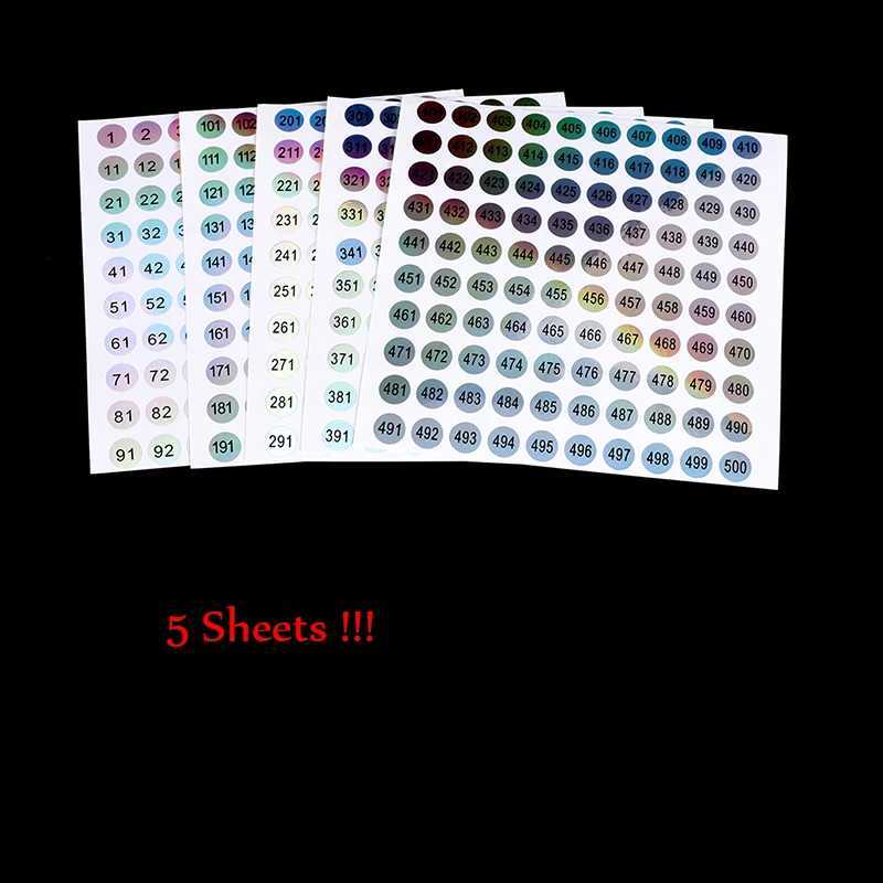 1/2/5 Sheet Number 1-500 Laser Marker Stickers For Nail Polish Glue Bottle Waterproof StickersXJ250120