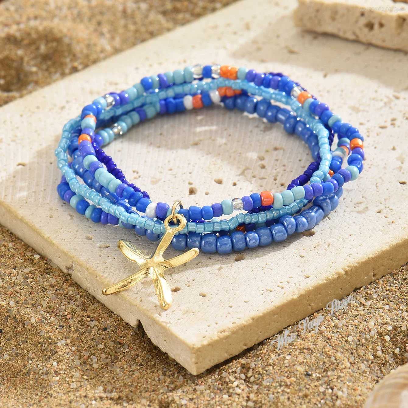 6pcs Colorful Starfish Pendant Anklet for Women R Beads Beaded Summer Fashion Multi-layer Bracelet Anklet Bohemian YhpupXJ250121