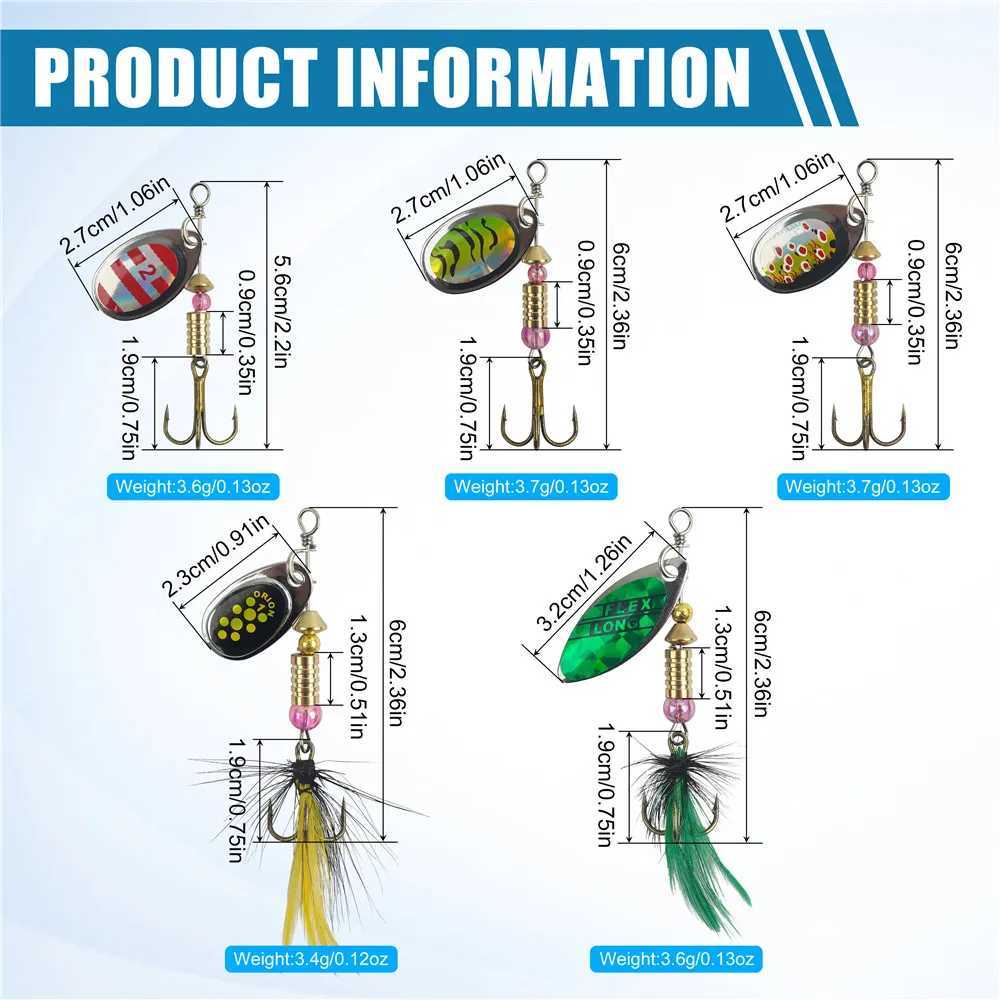 5/10/16Pcs Spinner Fishing Lures Spinner bait Spoon Lures with Feather Treble Hooks for Pike Trout Salmon Bass Spinner LureXJ250122
