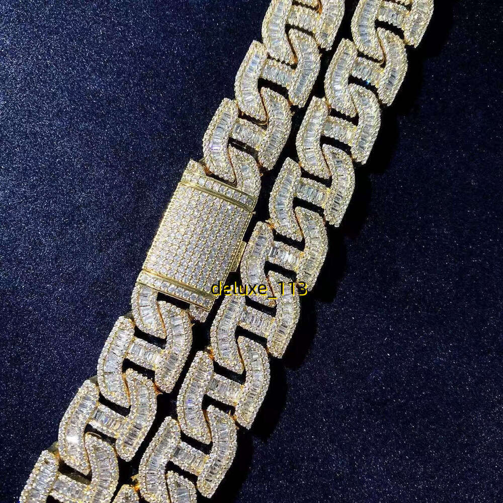 20mm VVS Dia Custom Hip Hop Jewelry Miami k Chain Cuban Baguette Moissanite Necklace For Rappers