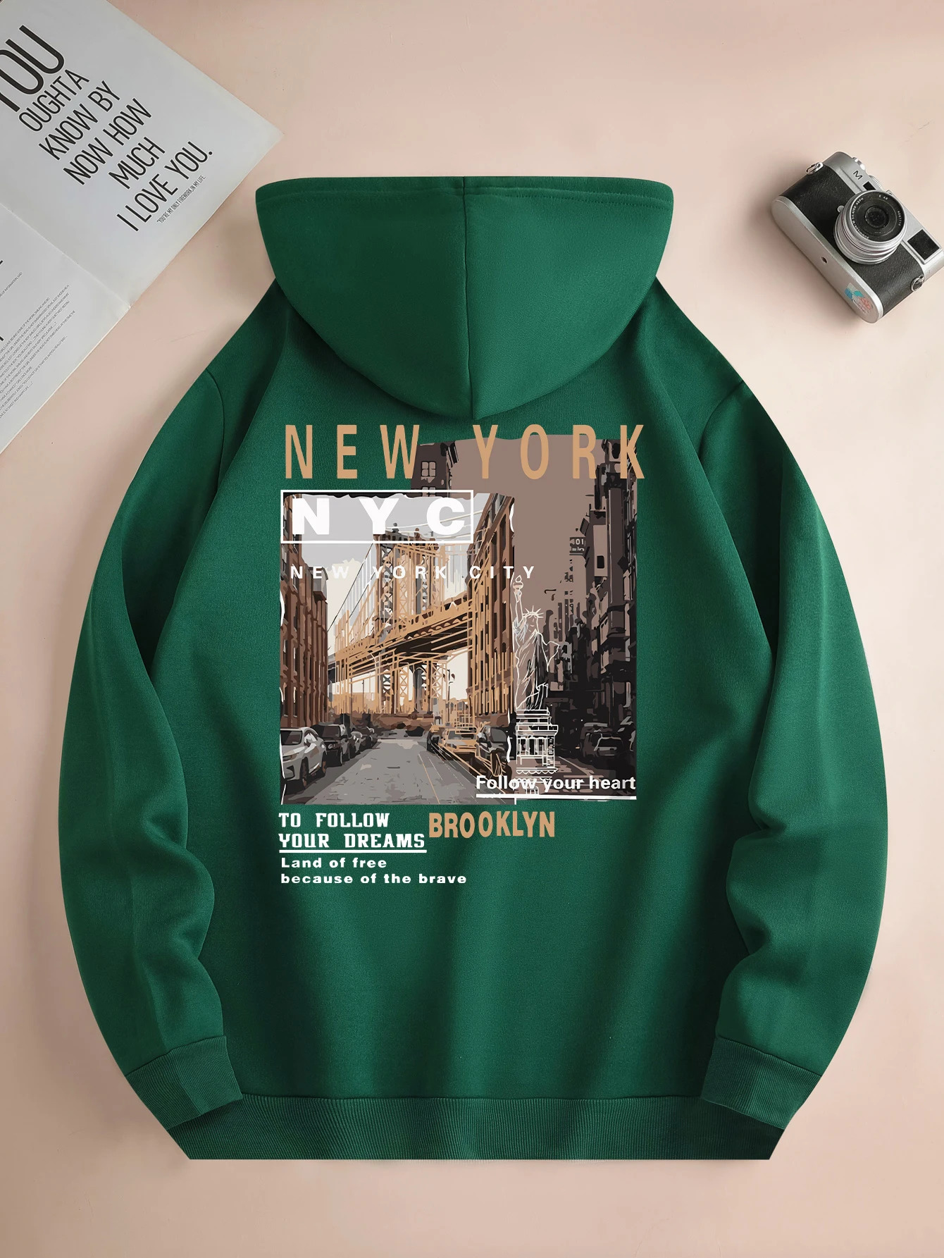Mens fashion hoodie Casual Daily Drawstring Hooded Sweatshirt Street View Print front kangaroo pocket mens jacket 250109Z