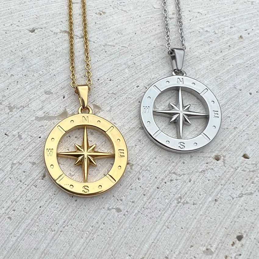 Travel Necklace North Star Pendant Stainless Steel Compass Jewelry Men Coin Charms Hiphops Link Chain AccessoriesXJ250121