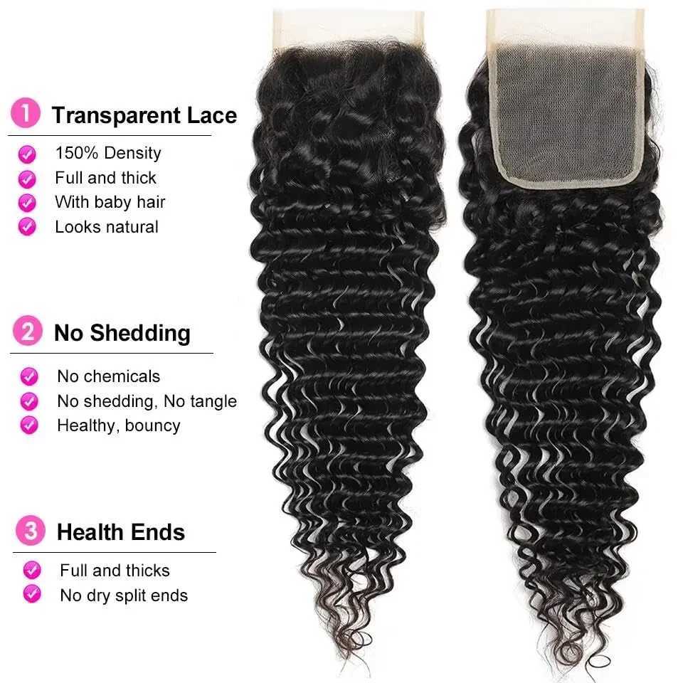15A 30 32 Inch Bundles With Clo 4X4 Lace Deep Wave Human Hair Bundle 100% Virgin Human Hair Curly Bundles Human Hair WeavingXJ250120