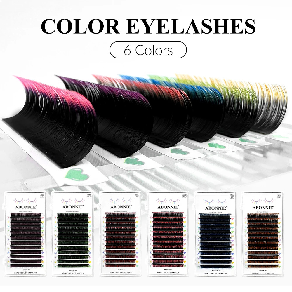 ABONNIE Gradient Red Green Blue Purple Color Eyelash Extension Individual Faux Mink Ombre False Eye Colored Lashes 250110