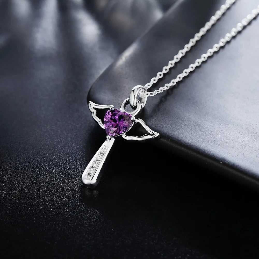 Fashion brand 925 Sterling Silver Necklace For Women luxury Wedding Jewelry angel crystal cross pendants chain neckalceXJ250114