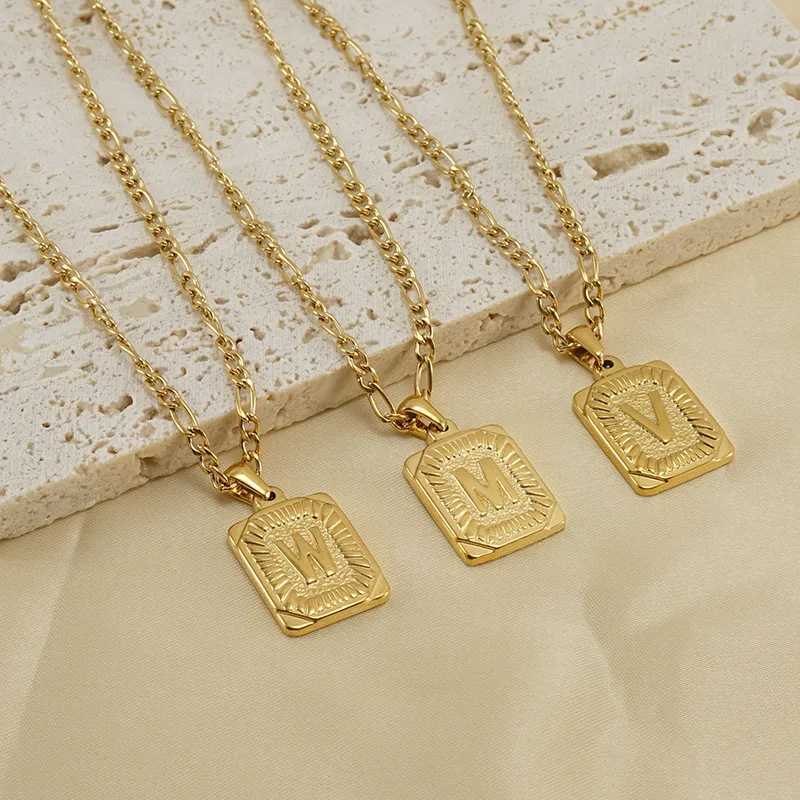 Figaro Chain 18K Gold Plated Stainless Steel 26 Initials Letter Card Pendant Necklace For Women Gift Jewelry WholesaleXJ250121