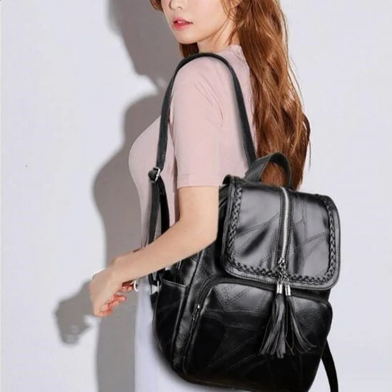 Fashion Leisure Womens Simple Backpack Travel Soft PU Leather Handbag Shoulder Bags for Women 250122