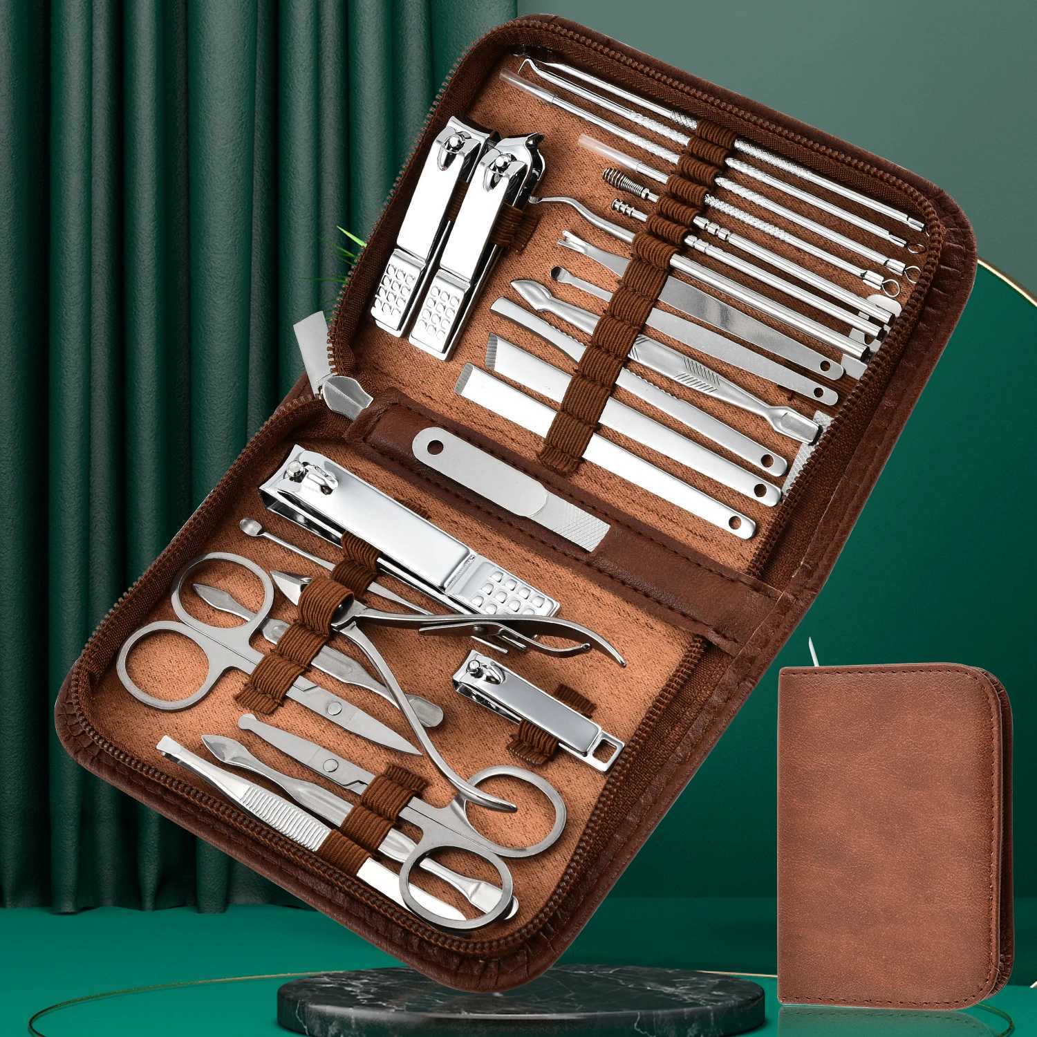 26 Piece Manicure Set Complete Stainless Steel Nail Clippers and Care Tools Set in Luxurious Leather Travel Case - Portable TrXJ250116