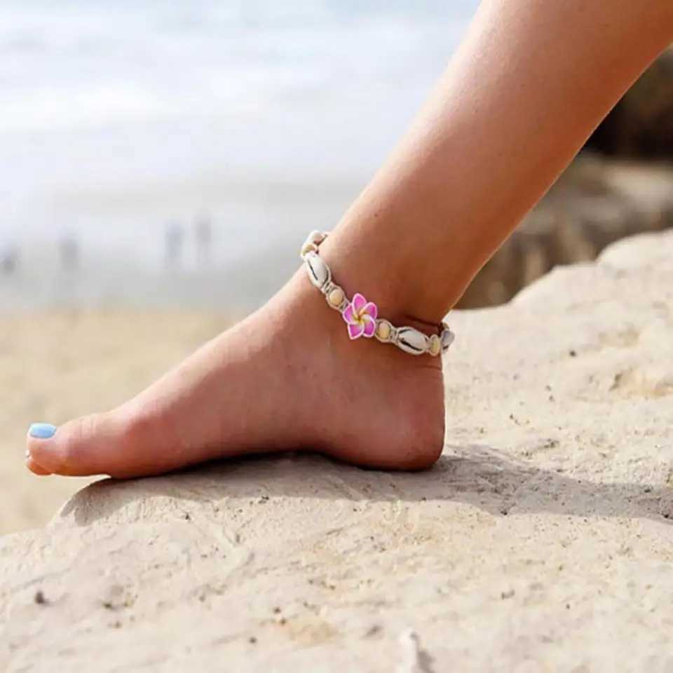 Women Anklets Clay Shell Frangipani Anklets Bohemian Flower Sea Shell Beads Anklet Foot Chain Women Barefoot Ankle BraceletXJ250121