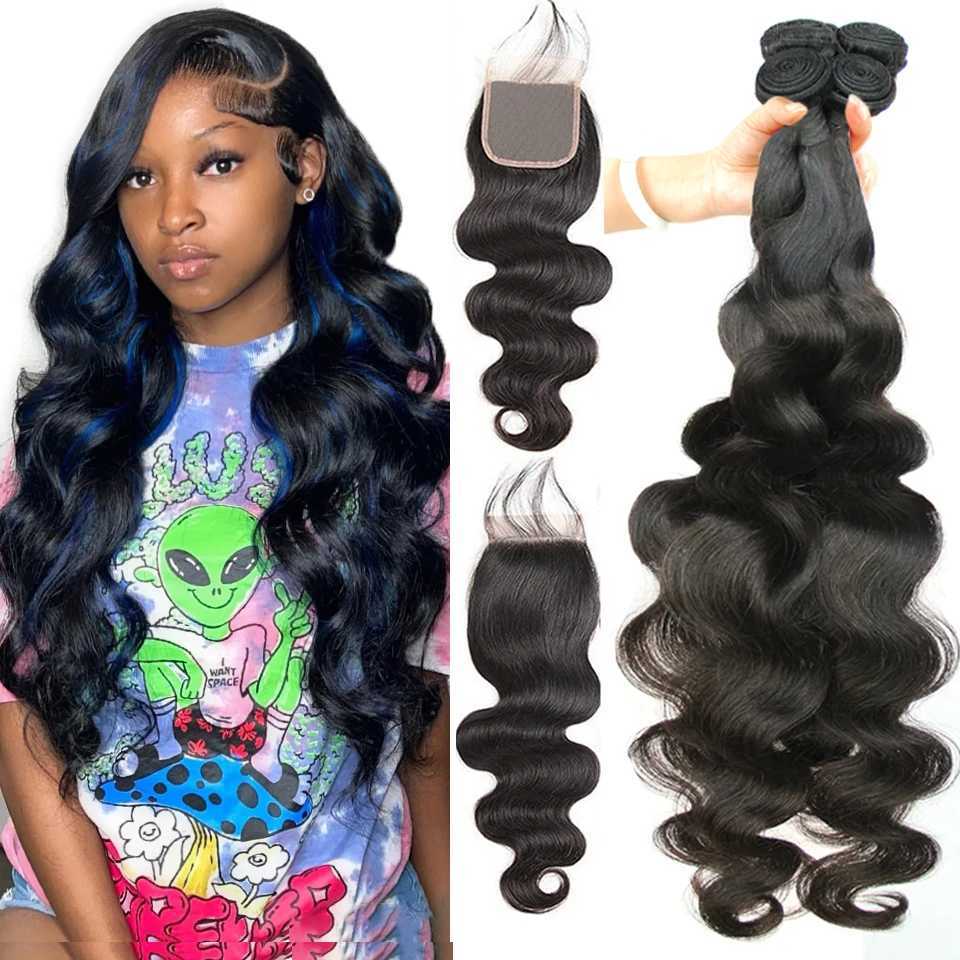 Body Wave Human Hair Bundles With Clo 4X4 Lace Clo Brazilian Hair Body Wave Bundles With Clo Beaushine Hair WeavesXJ250120