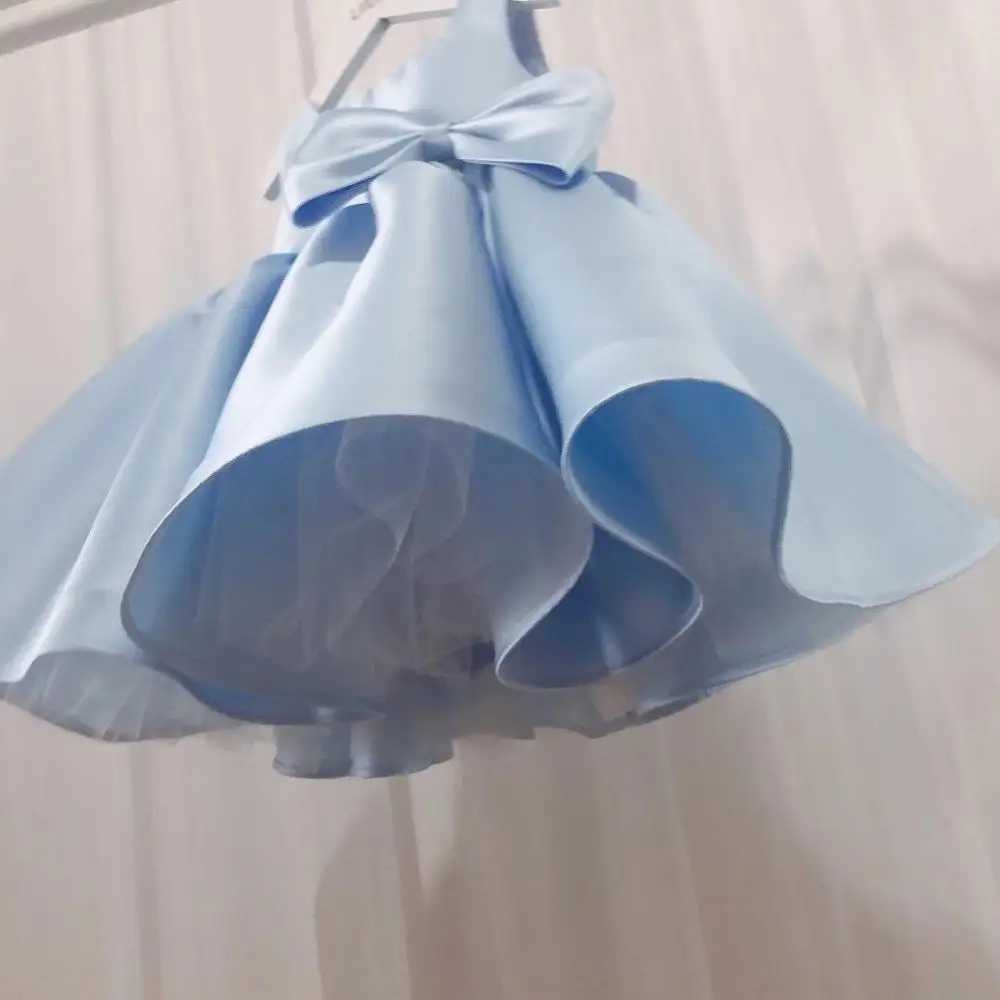 Newborn bead pleated Tutu baby girl dress blue lace party birthday princess dress baby baptism party evening dress summer ball dress X250203