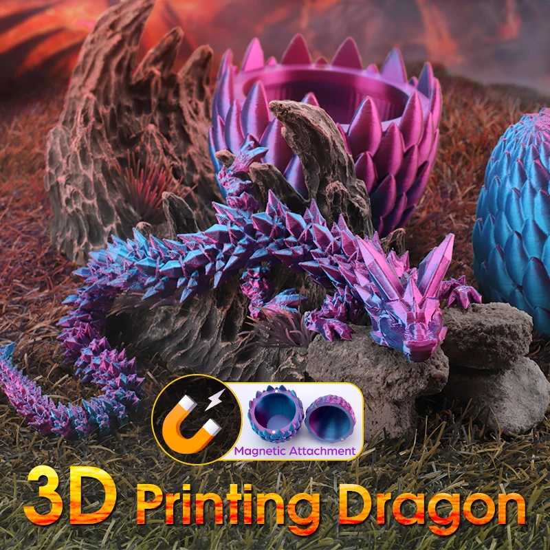 Luminous 3D Printed Articulated Dragon Crystal Sculpture Dragon Egg Gem Dragon Fidget Toy For Autism Christmas Gift Office Decor Z250220