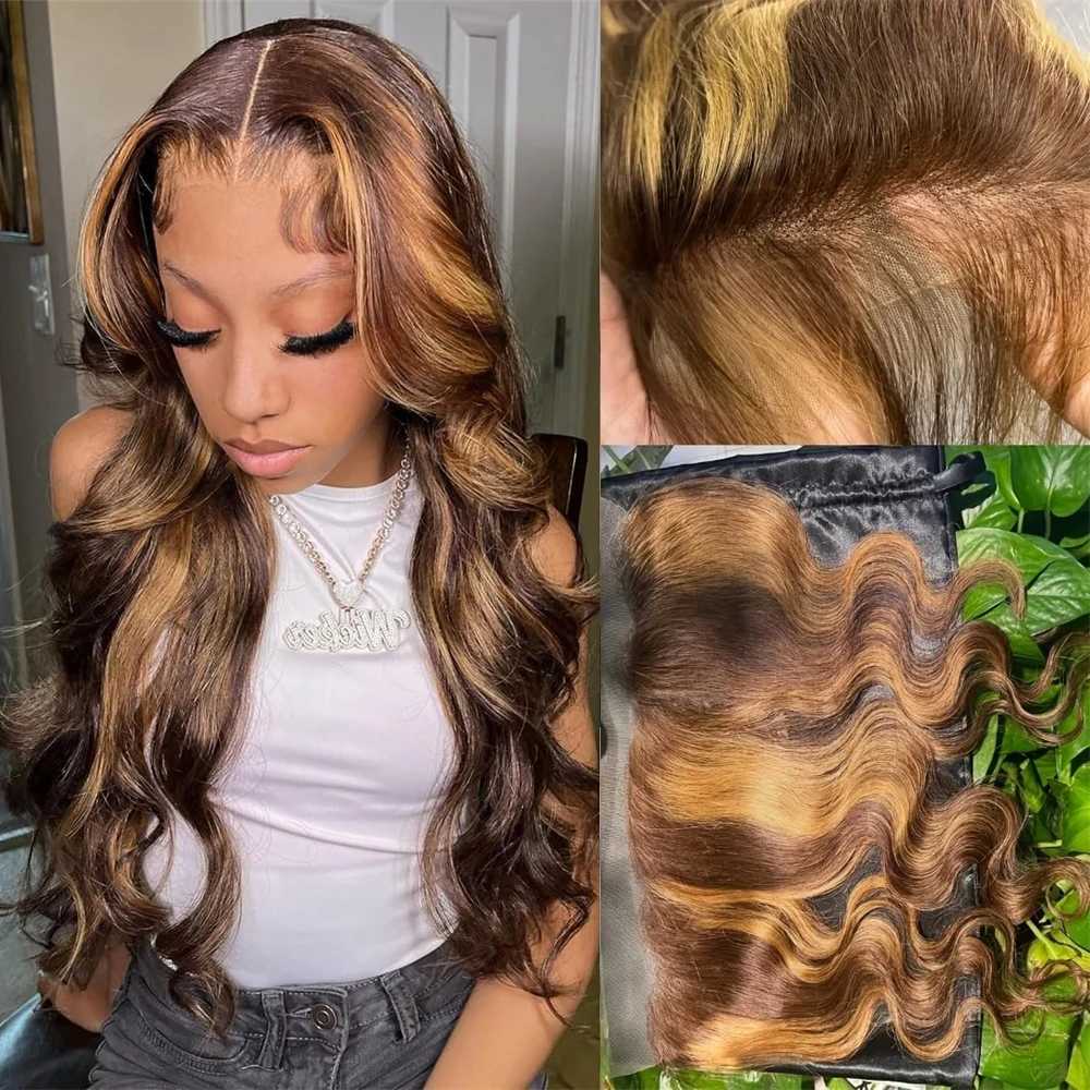 Highlight Bundles With Clo Frontal Brazilian Body Wave Ombre Blonde Human Hair Tissage Bundle With 13x4 Frontal P4/27 ColorXJ250120