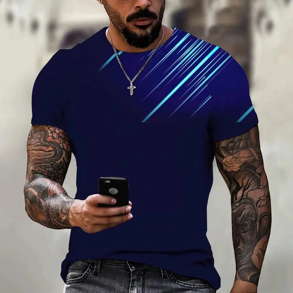 Mens Tshirt Trendy n Black And White Color Art 3D Printed Oversized Round Neck Tops Loose Casual Simple Style T Shirt 250120