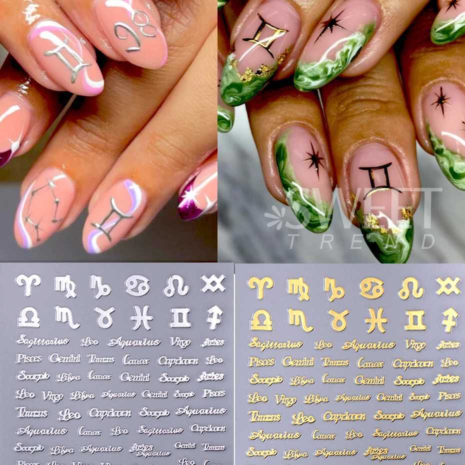 3pcs/set Zodiac Alphabet Symbol Nail Art Stickers Gold Constellation Words Twelve Constellation Nail Decals Manicure DecorationXJ250120