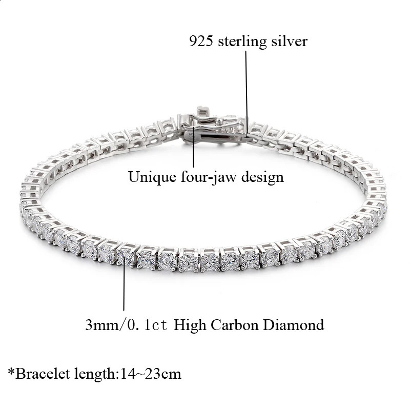 OEVAS 100% 925 Sterling Silver m High Carbon Diamond Fashion Super Flash Tennis Bracelet Fine Jewelry Gift Wholesale 250121