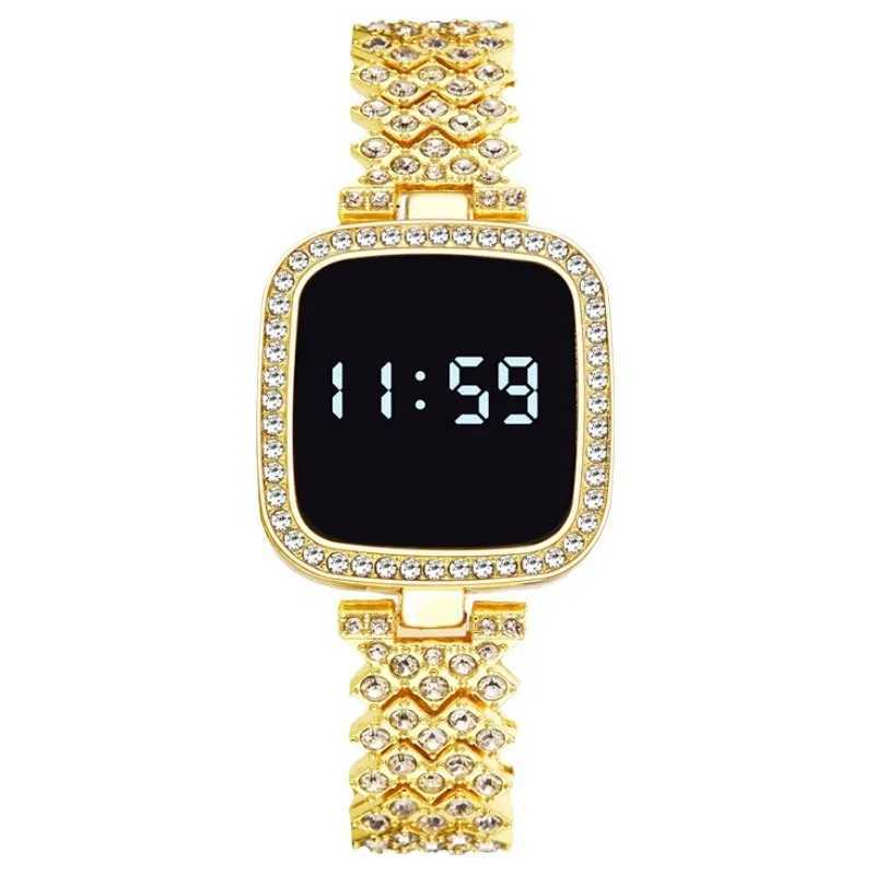 Luxury Rhinestone Digital Watch for Wen Simple Touch Screen LED Watch Fashion Steel Strap Rose Gold Ladies Watch Womens Watch X250203