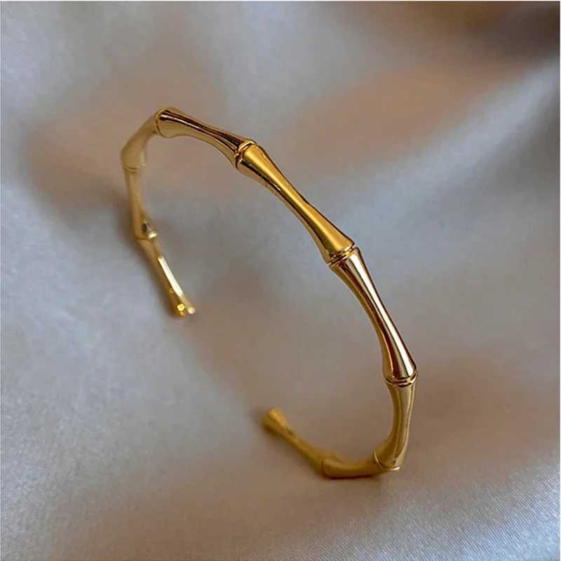 Stainless Steel Gold Color Bamboo Joint Bangles 2024 Trend Bracelet for Women Men Romantic Party Gift Fashion Jewelry W250121